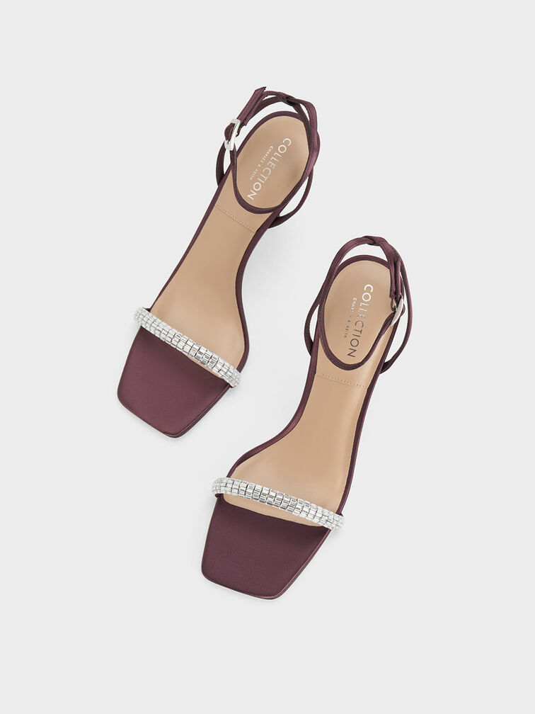 Demi Recycled Polyester Embellished Ankle-Strap Sandals, Prune, hi-res