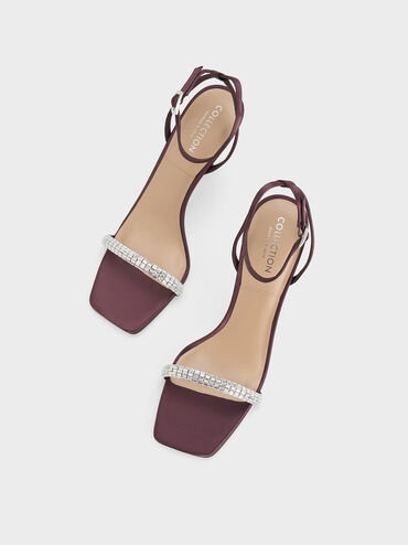 Demi Recycled Polyester Embellished Ankle-Strap Sandals, Prune, hi-res