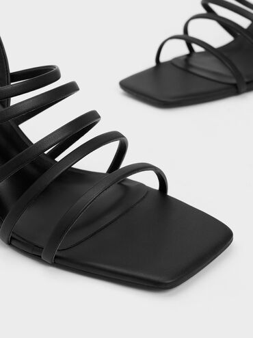 Strappy Blade Heel Sandals, Black, hi-res