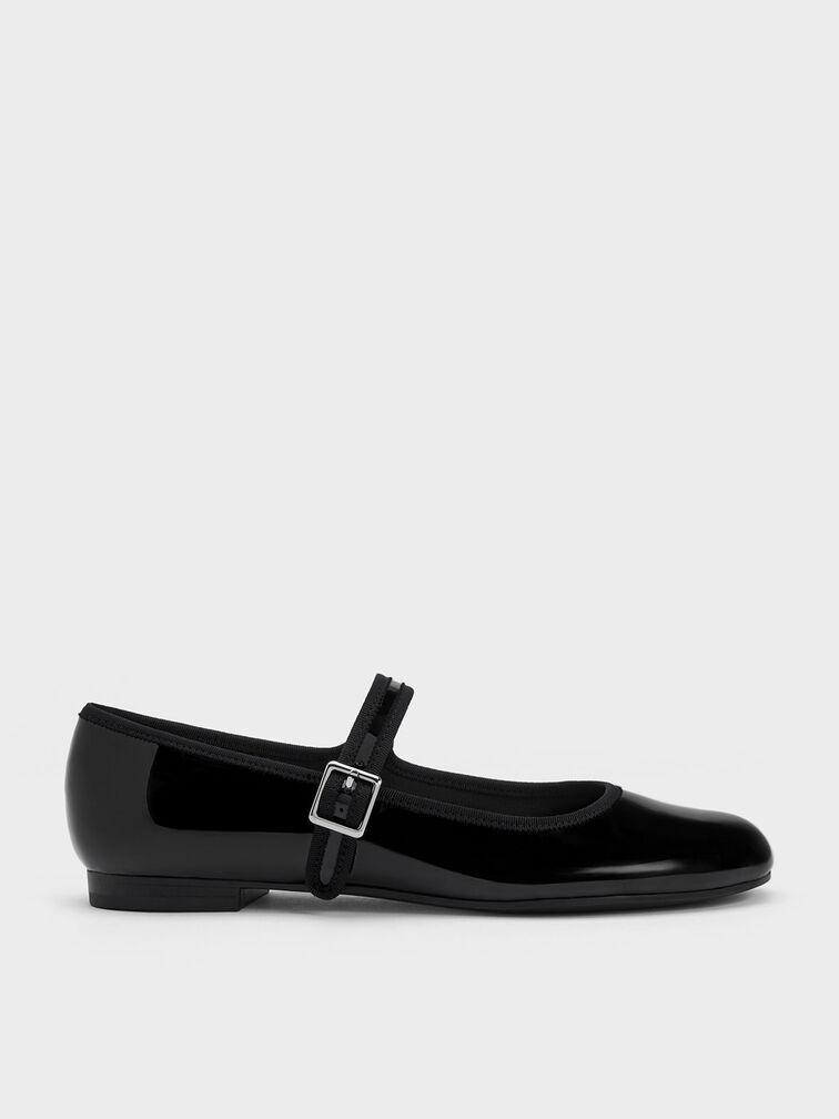 Carmel Patent Buckled Mary Jane Flats, Black, hi-res