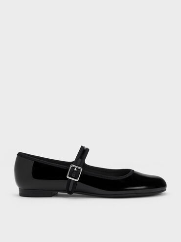 Carmel Patent Buckled Mary Jane Flats, Black, hi-res