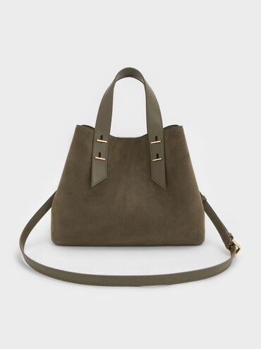 Shania Recycled Suede Tote Bag, Deep Olive, hi-res