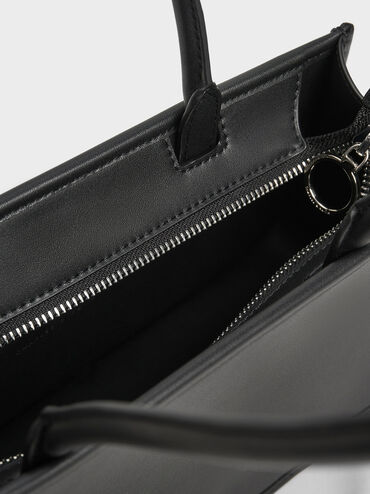 Curved Handle Geometric Bag, Black, hi-res