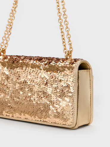 Paffuto Sequinned Wallet On Chain, Gold, hi-res