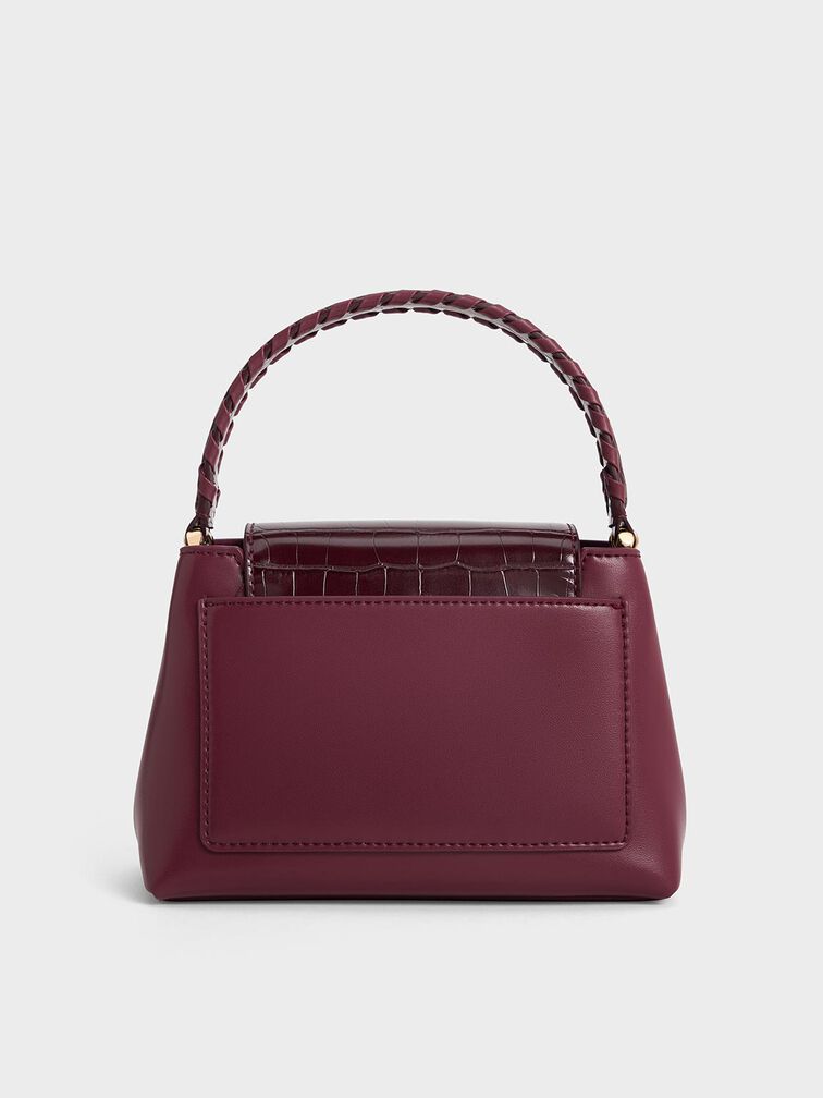 Arwen Croc-Effect Braided-Strap Top Handle Bag, Burgundy, hi-res