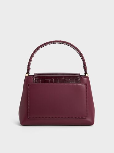 Arwen Croc-Effect Braided-Strap Top Handle Bag, Burgundy, hi-res