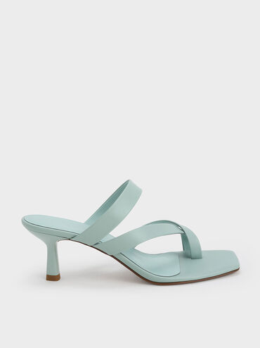 Asymmetric Toe Ring Heeled Sandals, Blue, hi-res