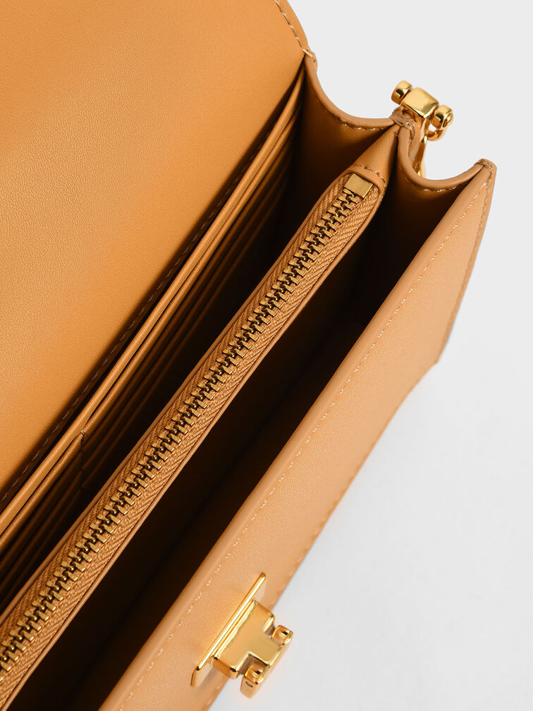 Tallulah Metallic Push-Lock Wallet, Orange, hi-res