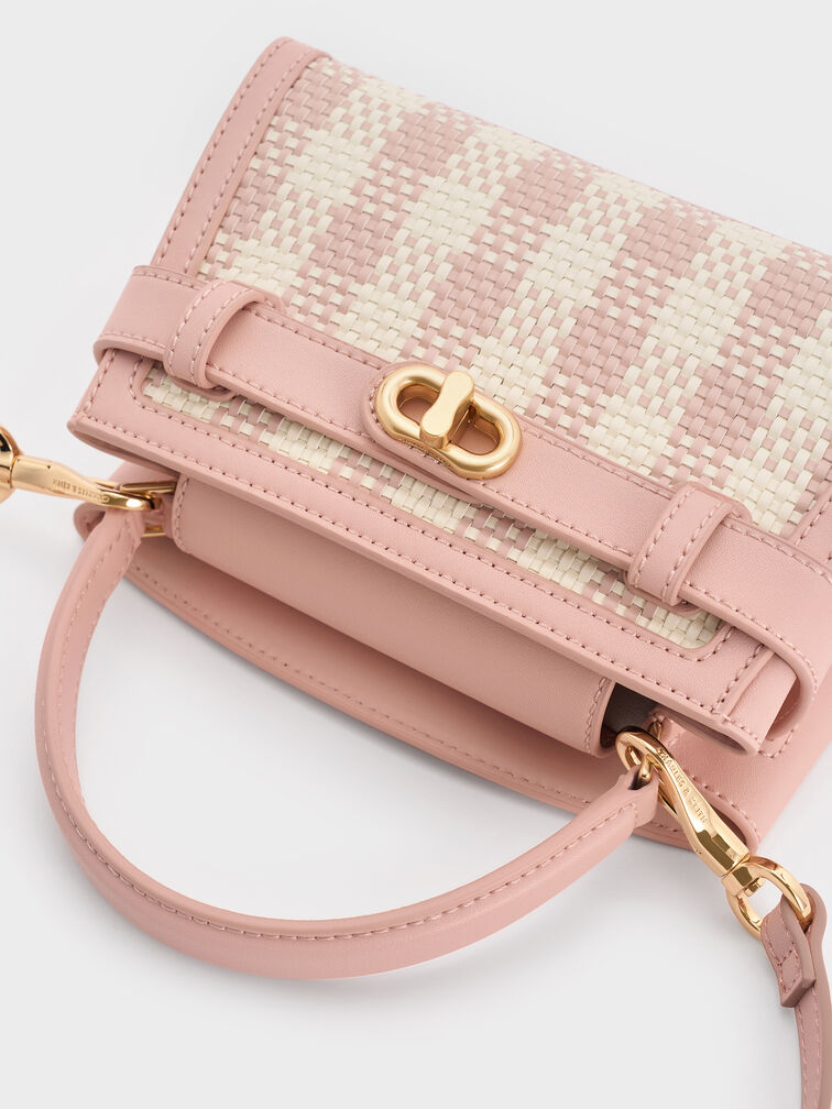 Aubrielle Checkered Top Handle Bag, Light Pink, hi-res