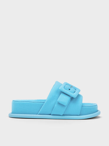 Sinead Woven Buckled Slide Sandals, Blue, hi-res