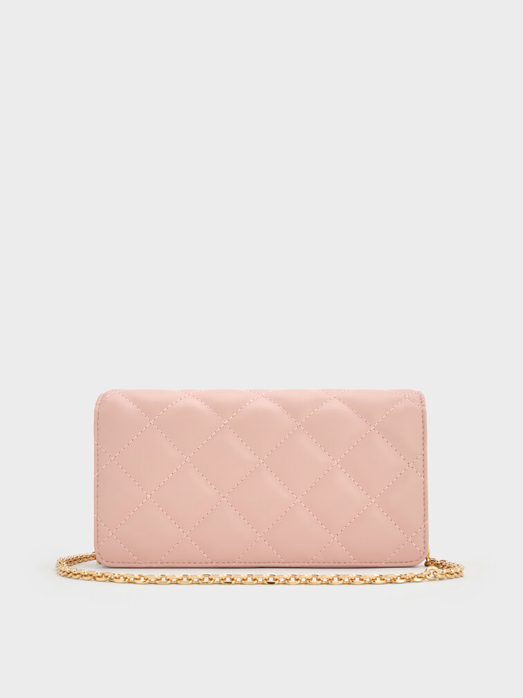 Arrietty Quilted Wallet On Chain, Light Pink, hi-res