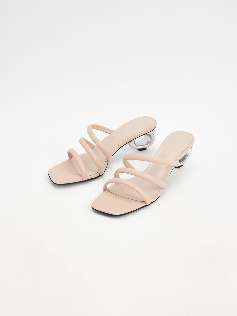Sculptural Heel Tubular Mules, Nude, hi-res