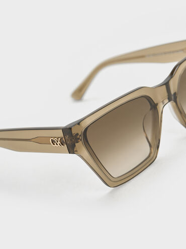 Recycled Acetate Angular Sunglasses, Khaki, hi-res