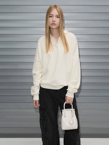 Rene Elongated Top Handle Bag, White, hi-res