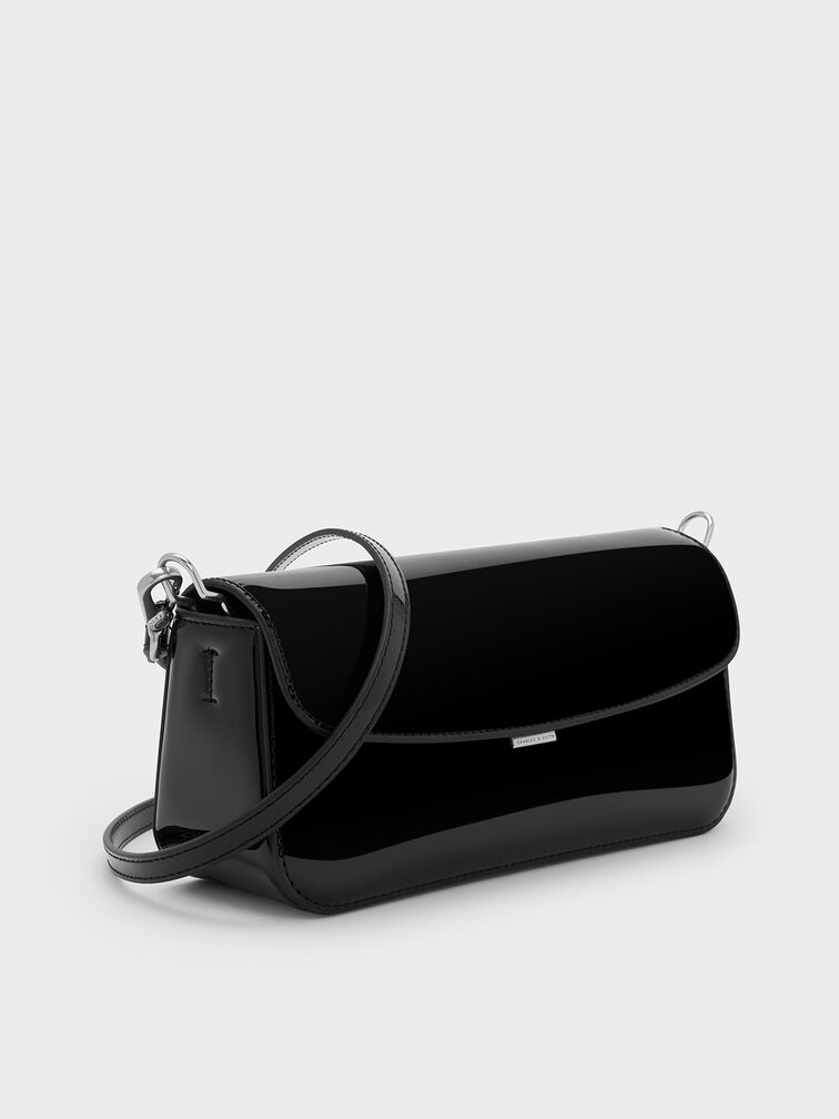 Patent Chain-Handle Shoulder Bag, Noir, hi-res