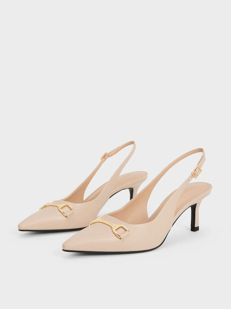 Leslie Metallic-Accent Slingback Pumps, Nude, hi-res
