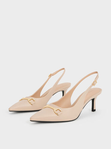 Leslie Metallic-Accent Slingback Pumps, Nude, hi-res