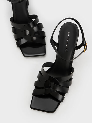 Interwoven Block Heel Sandals, Black Box, hi-res