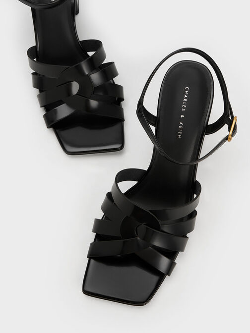 Interwoven Block Heel Sandals, Black Box, hi-res
