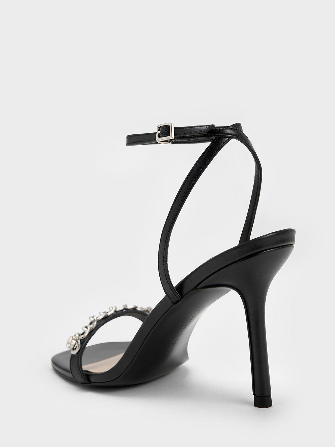 Chain Embellished Ankle Strap Sandals Black