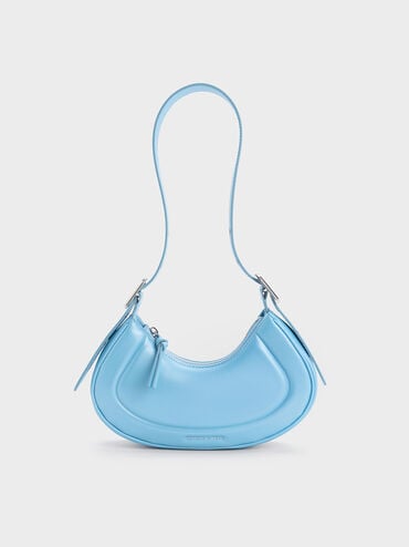 Petra Curved Shoulder Bag, Blue, hi-res