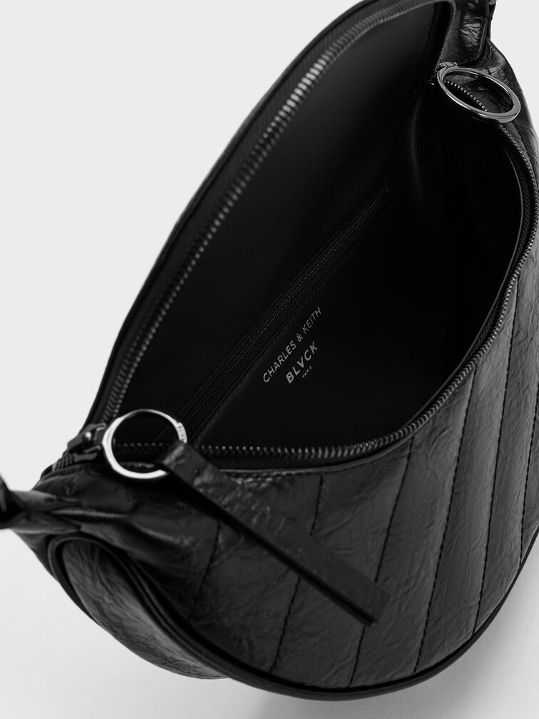Philomena Rose-Motif Half-Moon Crossbody Bag, Noir, hi-res