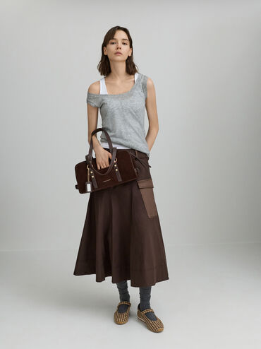 Tatiana Studded Shoulder Bag, Espresso Brown, hi-res