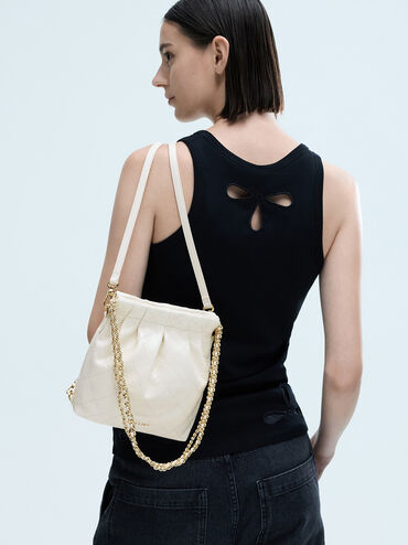 Duo Chain-Handle Two-Way Backpack, Cream, hi-res