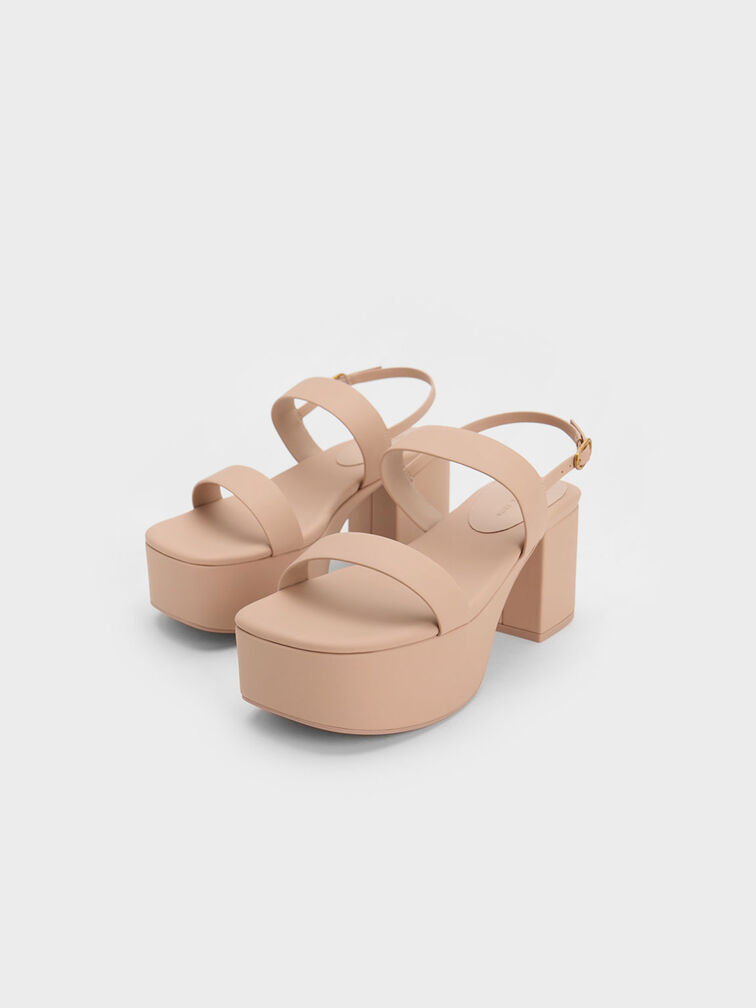 Double Strap Platform Slingback Sandals, Beige, hi-res