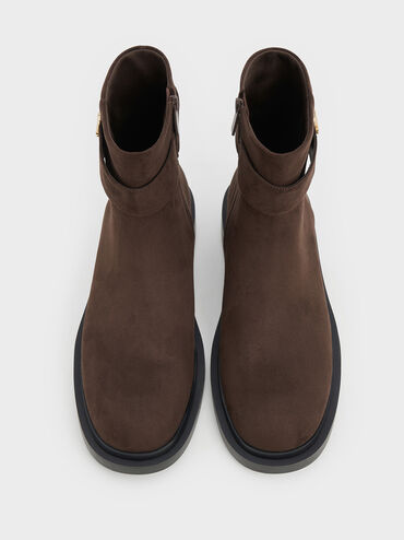 Faux Suede Metallic-Accent Ankle Boots, Brown, hi-res