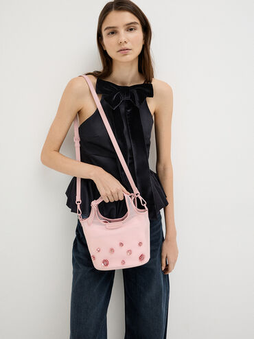 Mesh Sequin-Flower Tote Bag, Blossom Pink, hi-res