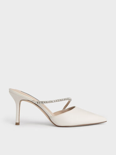 Gem-Encrusted Stiletto Mules, Chalk, hi-res