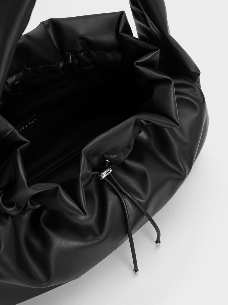 Maisy Ruched Hobo Bag, Black, hi-res