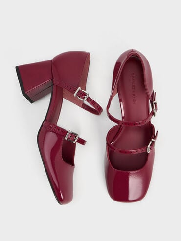 Patent Double-Strap D'Orsay Pumps, Burgundy, hi-res