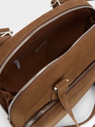 Nelly Recycled Suede Boxy Backpack, Mocha Brown, hi-res