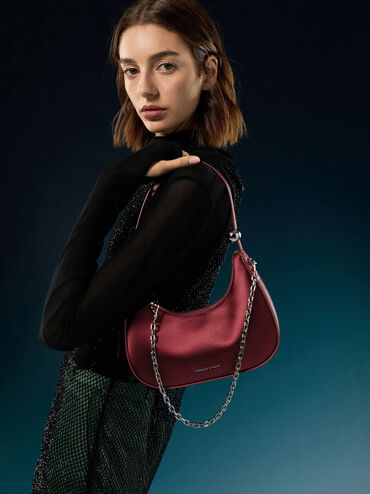 Jesmyn Satin Chain Two-Way Bag, Burgundy, hi-res