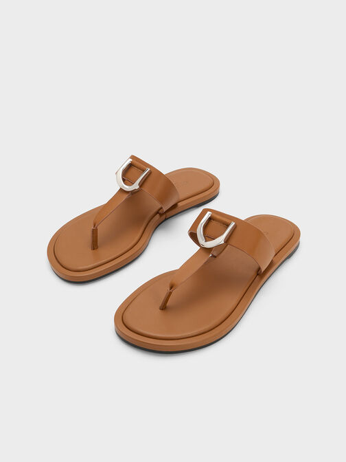 Gabine Leather Thong Sandals, Brown, hi-res