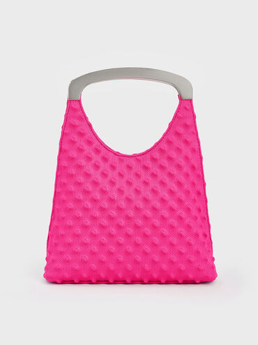 Spike Textured Metallic-Handle Bag, Fuchsia, hi-res