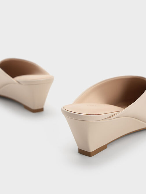 Pointed-Toe Wedge Mules, Cream, hi-res