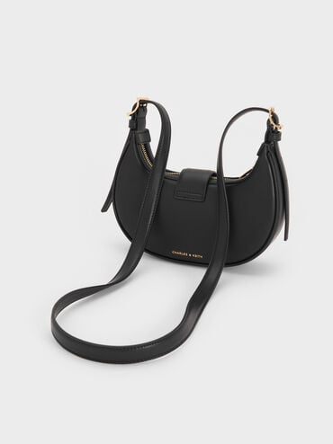 Trice Belted Metallic-Accent Shoulder Bag, Black, hi-res