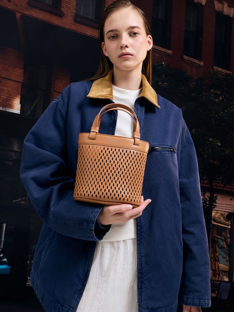 Juno Perforated Tote Bag, Russet Brown, hi-res