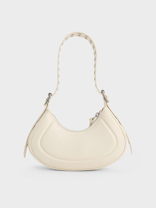 Petra Grommet-Strap Curved Shoulder Bag, Cream, hi-res
