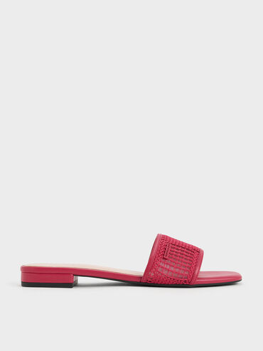 Mesh Knitted Slide Sandals, Red, hi-res