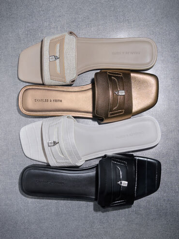 Griselda Metallic Slide Sandals, Bronze, hi-res