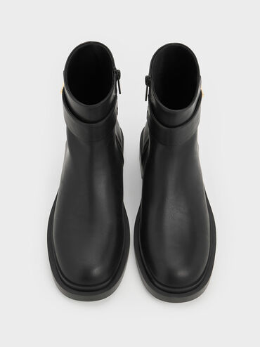Metallic-Accent Ankle Boots, Black, hi-res