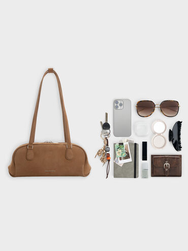 Nelly Recycled Suede Elongated Shoulder Bag, Mocha Brown, hi-res