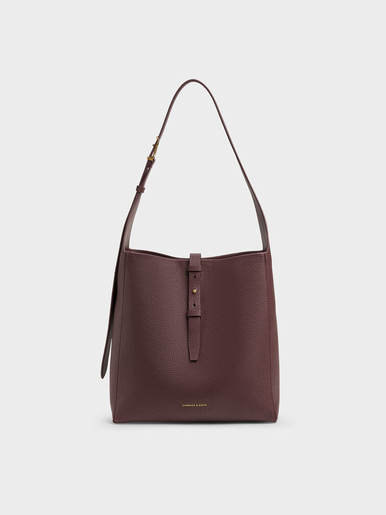 Beryl Recycled Leather Belted Hobo Bag, Wineberry Red, hi-res