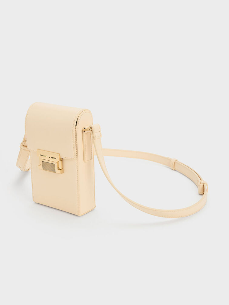 Metallic Accent Elongated Pouch, Beige, hi-res