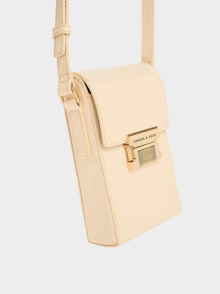 Metallic Accent Elongated Pouch, Beige, hi-res