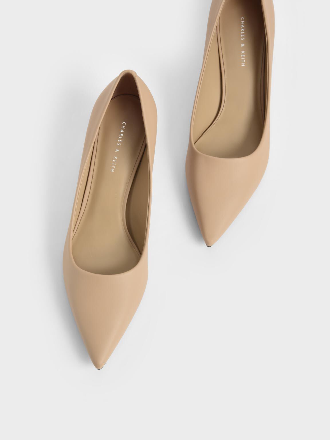 Beige Trapeze Heel Pumps - CHARLES & KEITH SA